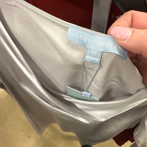 NWT Antonio Melani Shimmering Ice Silk Cowl Neck Blouse – Silver | Size M - Picture 5 of 8